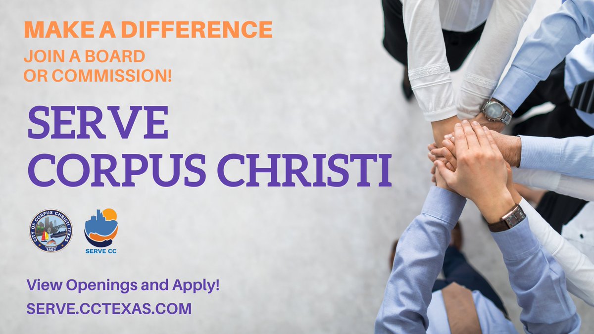 cityofcc's tweet photo. Help make a difference in our community! The City Secretary’s Office is currently seeking applications for several boards, commissions and committees. The deadline is November 23, 2021.
👉 View Openings: https://t.co/0K0RdidSYZ
#CorpusChristi #ServeCC https://t.co/rFpMy51rwS