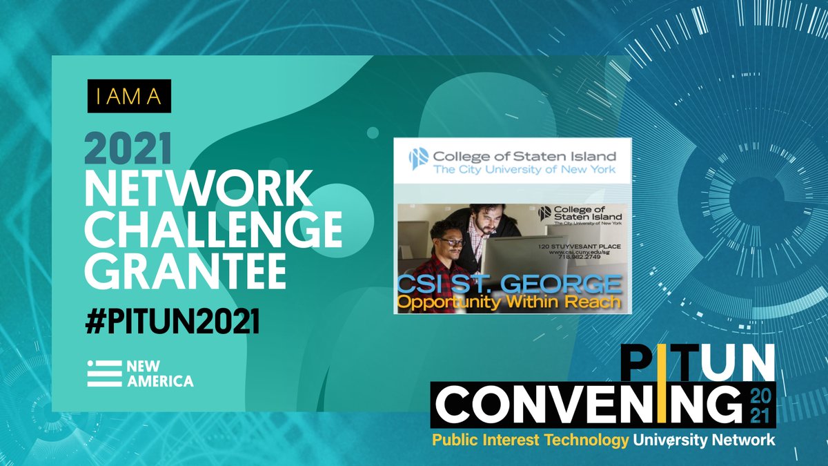 Katie Cumiskey (@profkt) on Twitter photo So excited to once again be <a href="/NewAmericaPIT/">New America Public Interest Tech</a> #PITUN2021 Challenge Grantee! We will establish the <a href="/cunyPIT/">Public Interest Technology @ CUNY</a> lab <a href="/CSIStGeorge/">CSI St. George</a>. Furthering our commitment to increasing equity and access to degree paths and careers focused on #PublicInterestTech So excited to once again be <a href="/NewAmericaPIT/">New America Public Interest Tech</a> #PITUN2021 Challenge Grantee! We will establish the <a href="/cunyPIT/">Public Interest Technology @ CUNY</a> lab <a href="/CSIStGeorge/">CSI St. George</a>. Furthering our commitment to increasing equity and access to degree paths and careers focused on #PublicInterestTech