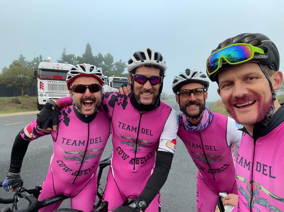 robbyricc's tweet photo. Pre-sunrise with Team Del and The Cows getting ready for a long day out. 180ks around the Cradle of Mankind raising money for CHOC who help kids with cancer. #MotorheadTashes #LemmyRules https://t.co/rHEhfhJDiS
