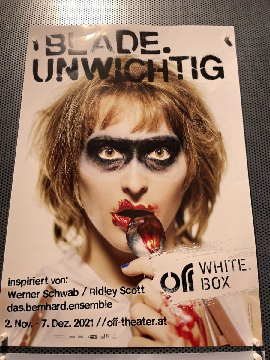 LandauDaniel's tweet photo. Heute, also jetzt dann gleich, im #OffTheater, genauer hier, in der „White Box“ 😍
-> „BLADE.UNWICHTIG“,
Ein Mash-up nach Werner Schwabs „ÜBERGEWICHT, unwichtig: UNFORM“
und Ridley Scotts „Blade Runner“, Konzept & Regie, Ernst Kurt Weigel 🙏 https://t.co/FLQdmJLOi8
