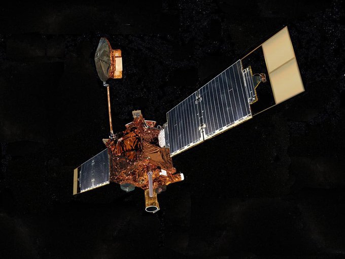 The Mars Global Surveyor against a dark background.