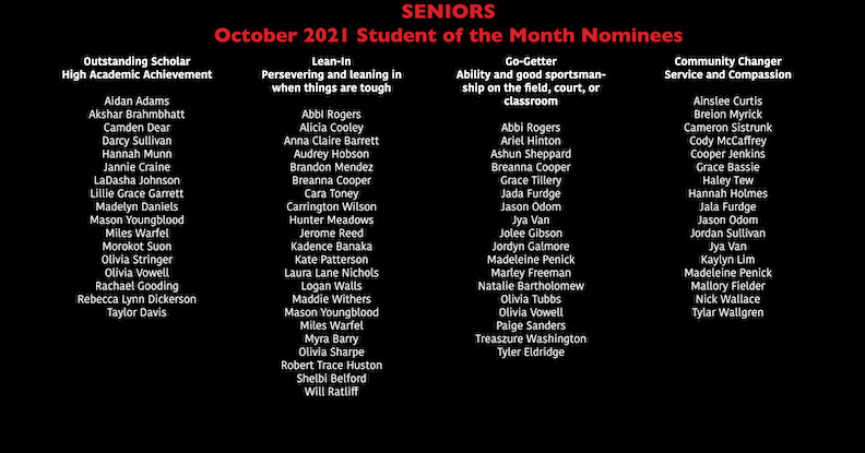 BulldogsBHS's tweet photo. Congratulations to our October Student of the Month nominees! Winners of each category will be announced next week! #LeanInBHS https://t.co/hXKu153V3B