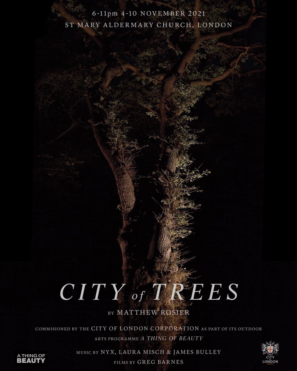 MattRosier's tweet photo. City of Trees is opens this Thursday 4th November outside St Mary Aldermary church

Featuring video projections of ancient pollards from Epping Forest, benches made from its wood, and soundscapes for each by NYX, @ellmisch &amp; James Bulley. 

Commissioned by @visitthecity https://t.co/3GALsjAIPc