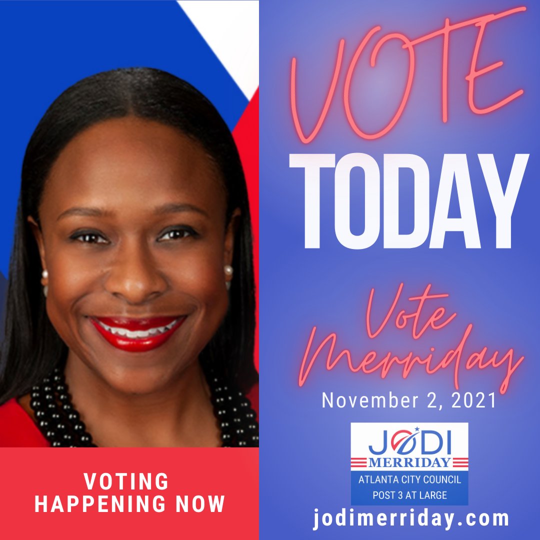 JodiMerriday's tweet photo. VOTING IS HAPPENING NOW!

Where to vote 👉 https://t.co/JoItS82q37
Dr. Jodi Merriday, Candidate
Atlanta City Council, Post 3 At Large https://t.co/wOEwrA5cCS