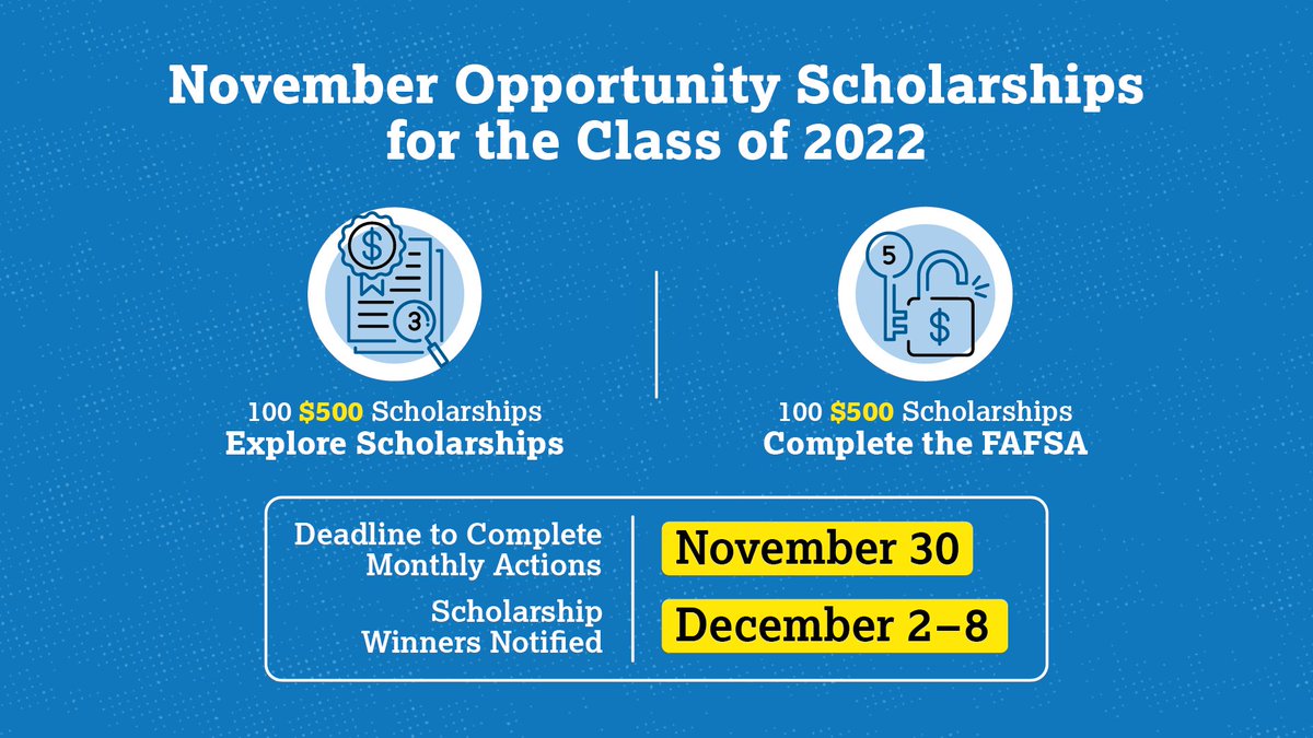 Seniors can earn these #OpportunityScholarships in November!

Get started: spr.ly/6018JnohG.