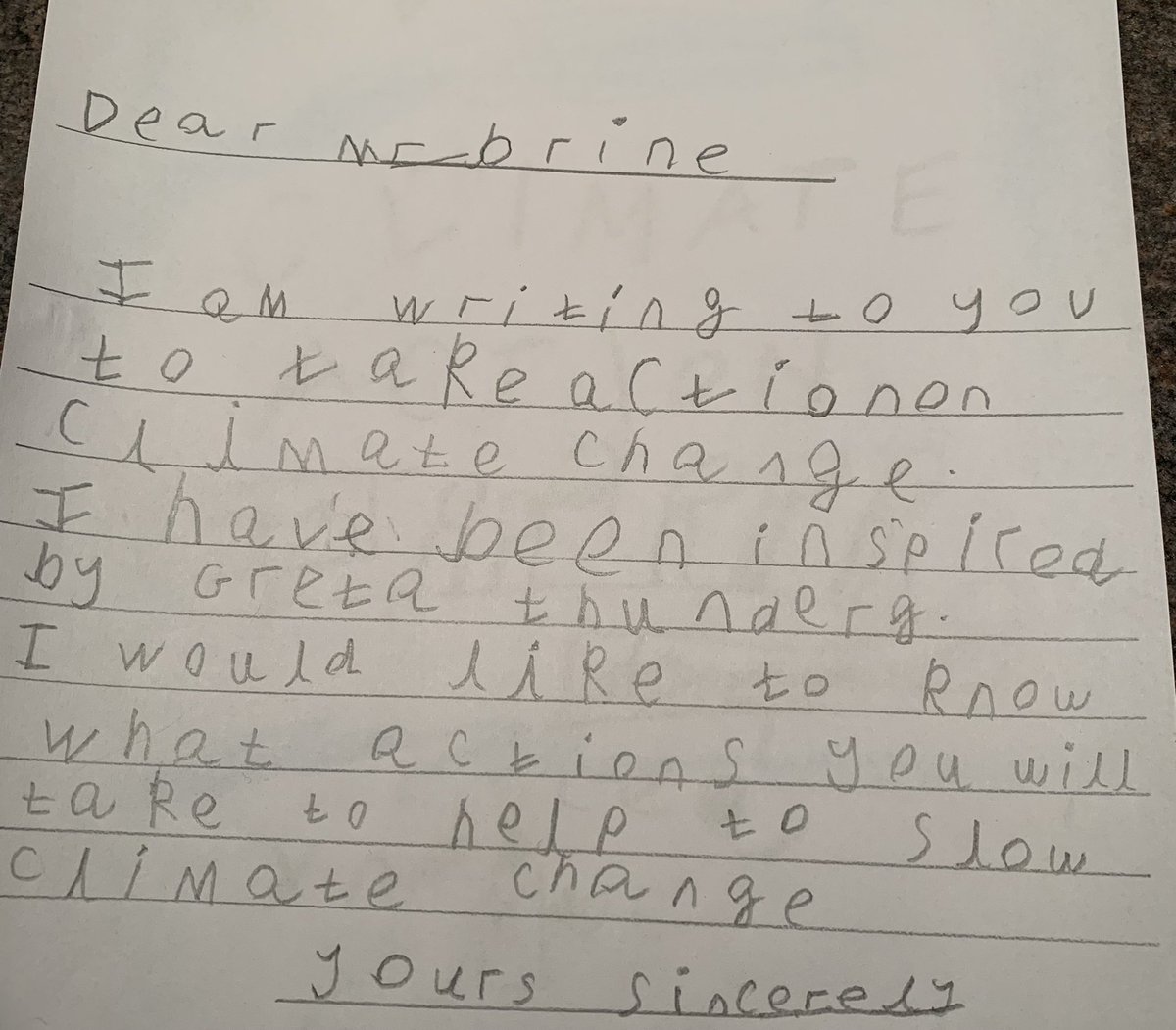 Y6Reads's tweet photo. @GeorginaStevens @LittleTigerUK @stories_sea @_Reading_Rocks_ @MrEPrimary Here is the letter he wrote having read Climate Change by Georgina Stevens… https://t.co/JfTG50aN2o