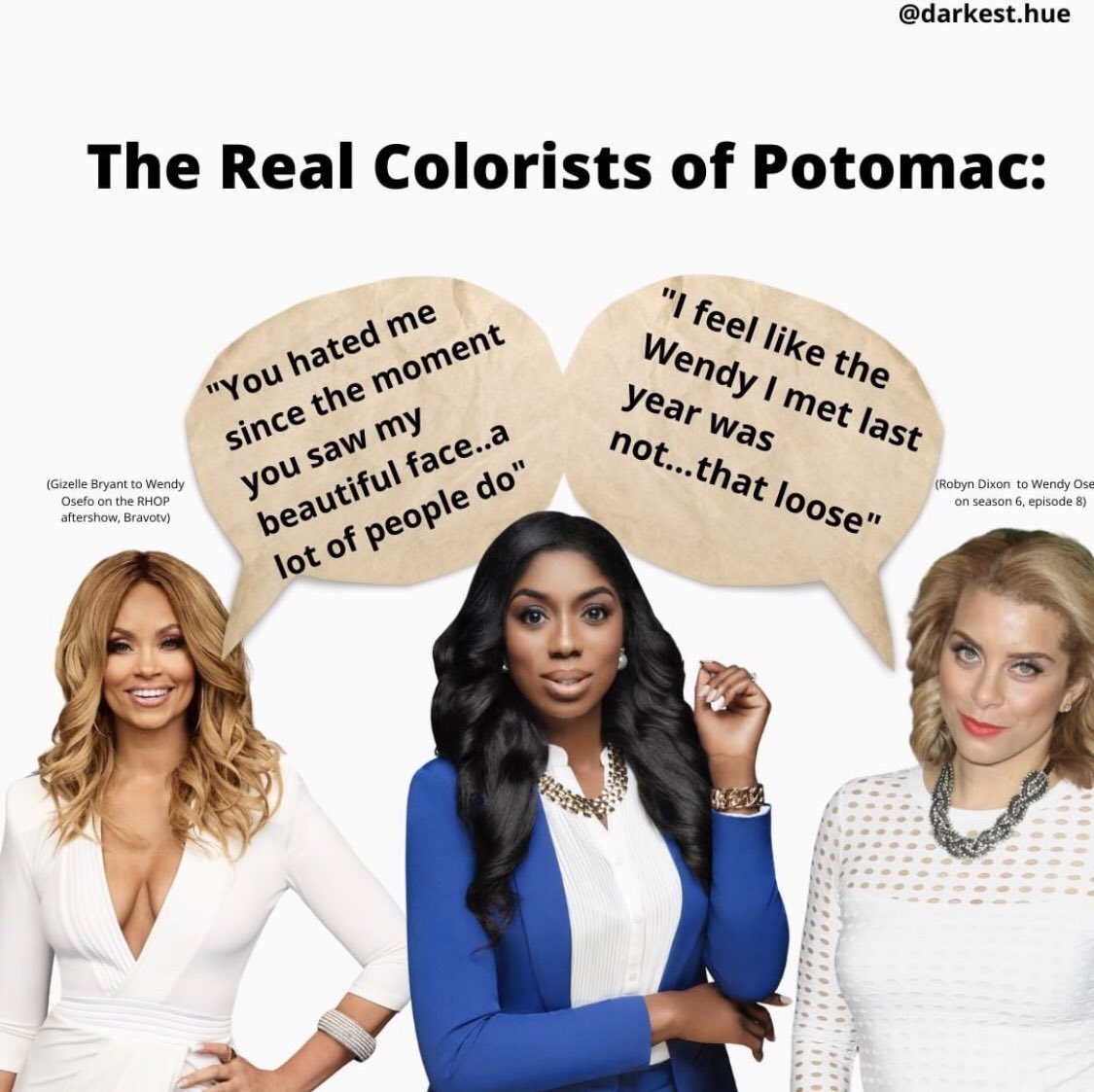 Realityvoodoo's tweet photo. Darkest Hue spilled! The Real COLORISTS of Potomac. You don’t have to love these ladies to see colorism is rampant in this franchise. #RHOP https://t.co/5rueDr2iE0