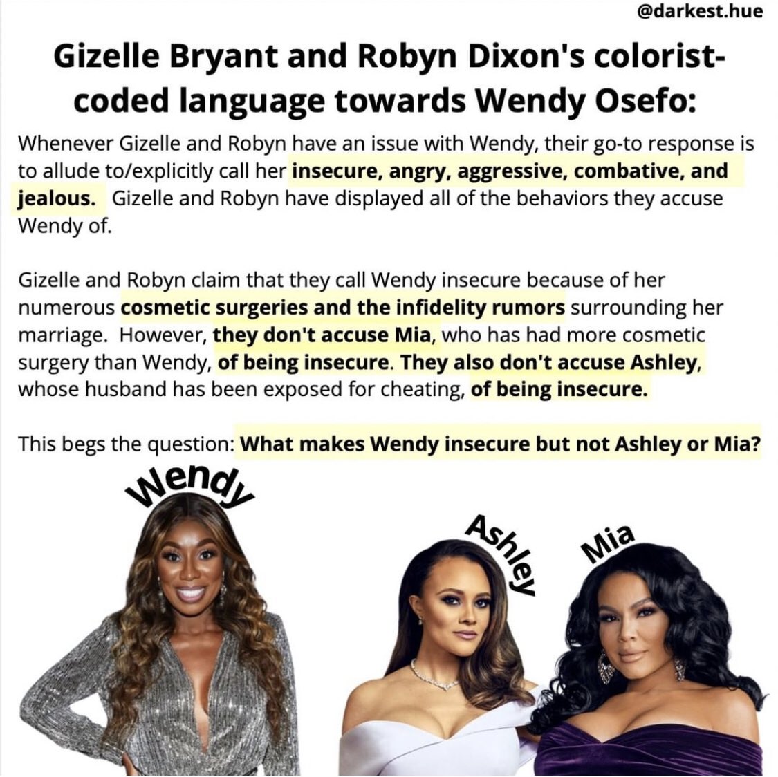 Realityvoodoo's tweet photo. Darkest Hue spilled! The Real COLORISTS of Potomac. You don’t have to love these ladies to see colorism is rampant in this franchise. #RHOP https://t.co/5rueDr2iE0