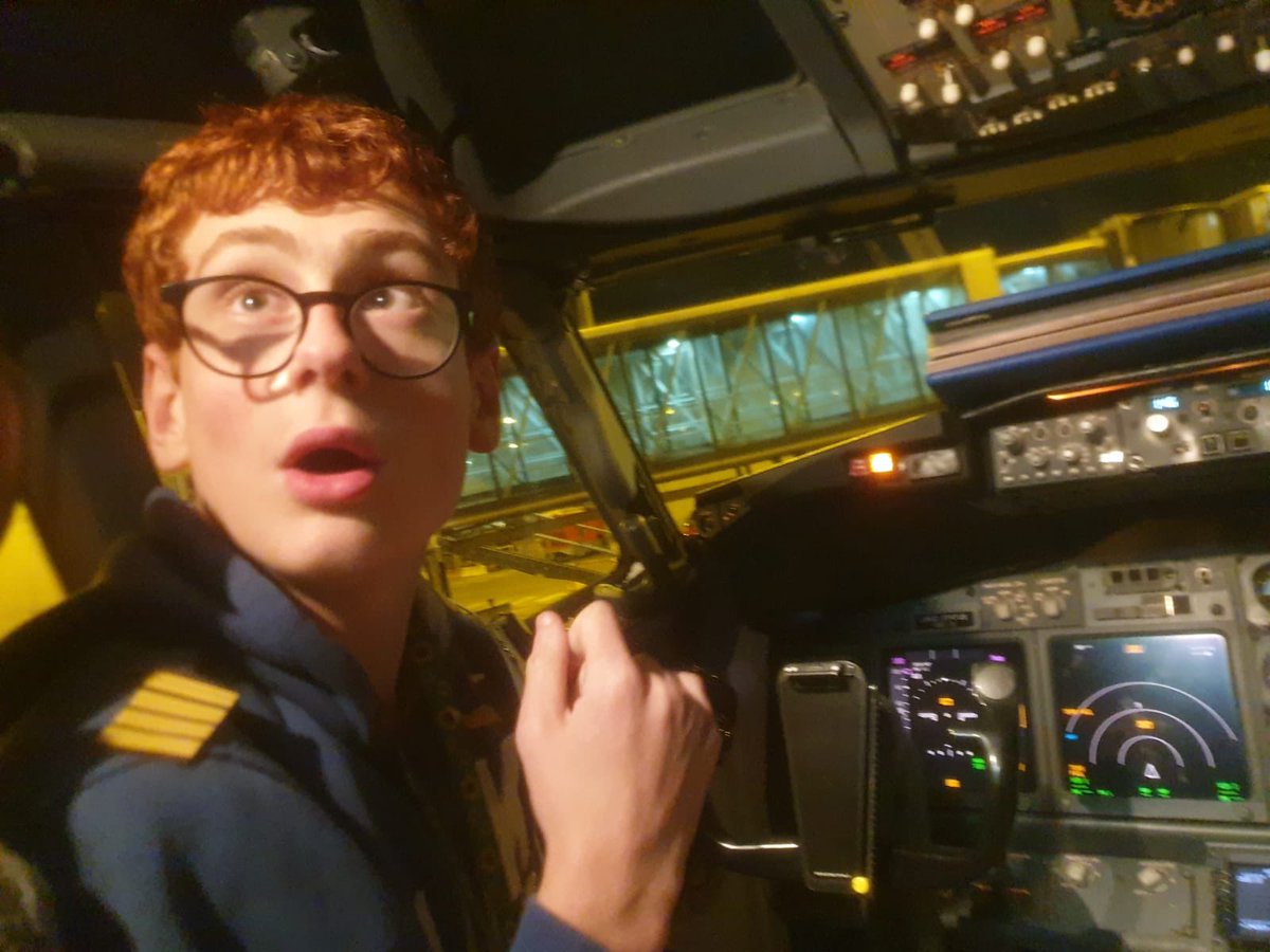 FrameRevival's tweet photo. A very happy boy after visiting the flight deck. Lovely crew who made it v special. Thank you @jet2tweets  #SEND #halfterm #holiday #getaway #Menorca #captaincy #flightattendant #Flight ✈️ https://t.co/tMIPOHwXWl
