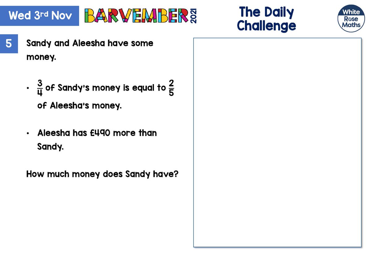 WhiteRoseEd's tweet photo. ⭐ Here is our #Barvember challenge question for tomorrow!

Can you tell us how much money Sandy has? 💰

🔗 https://t.co/668PV1Kyo7 https://t.co/dDw6PtswPs