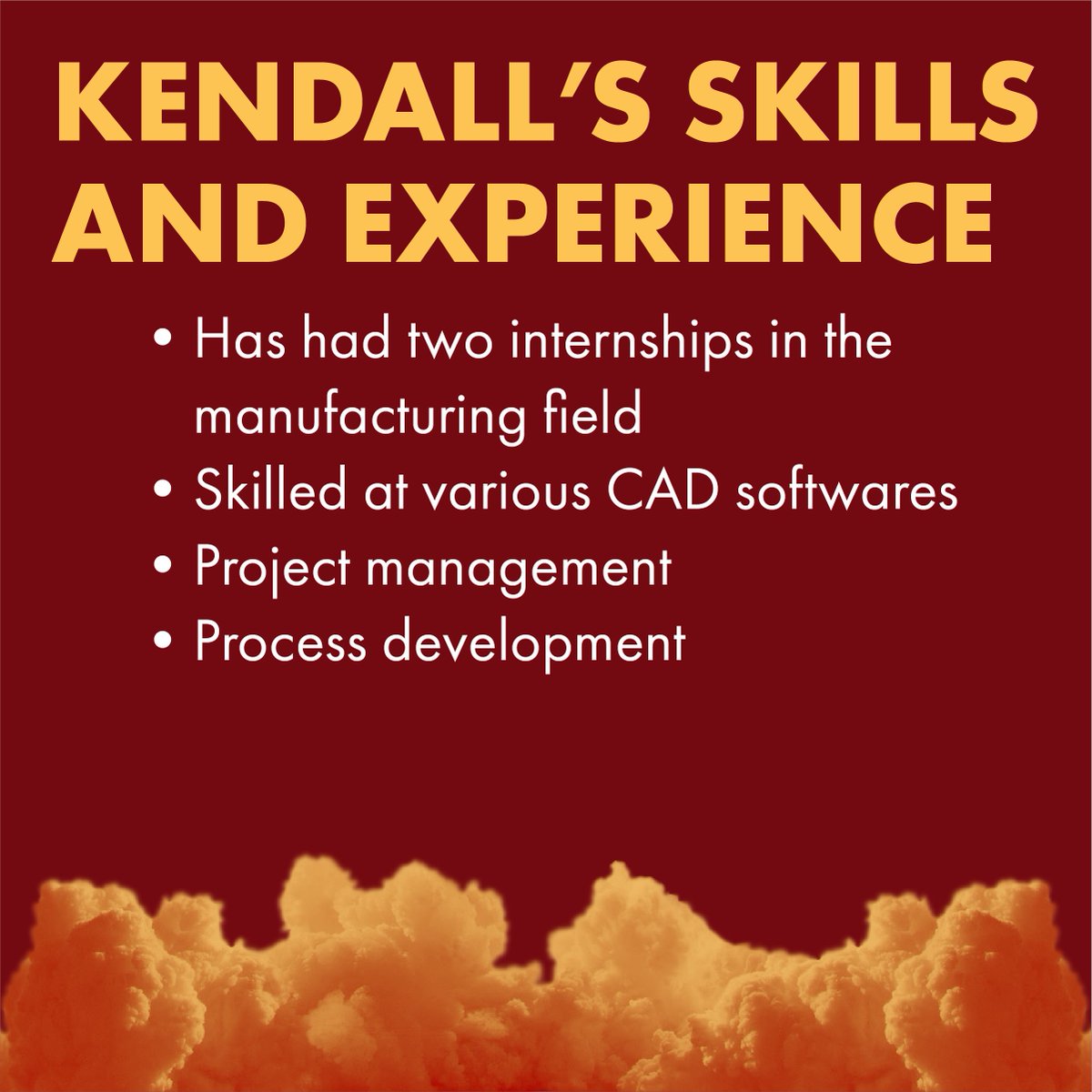Introducing: Kendall Mouw, a senior studying Mechanical Engineering and is CyLaunch’s safety officer. 

Kendall oversees potential risks, administers safety trainings, and overall works to make CyLaunch a safe project for all members! 

#StudentLaunch #NasaStudentLaunch #ISU