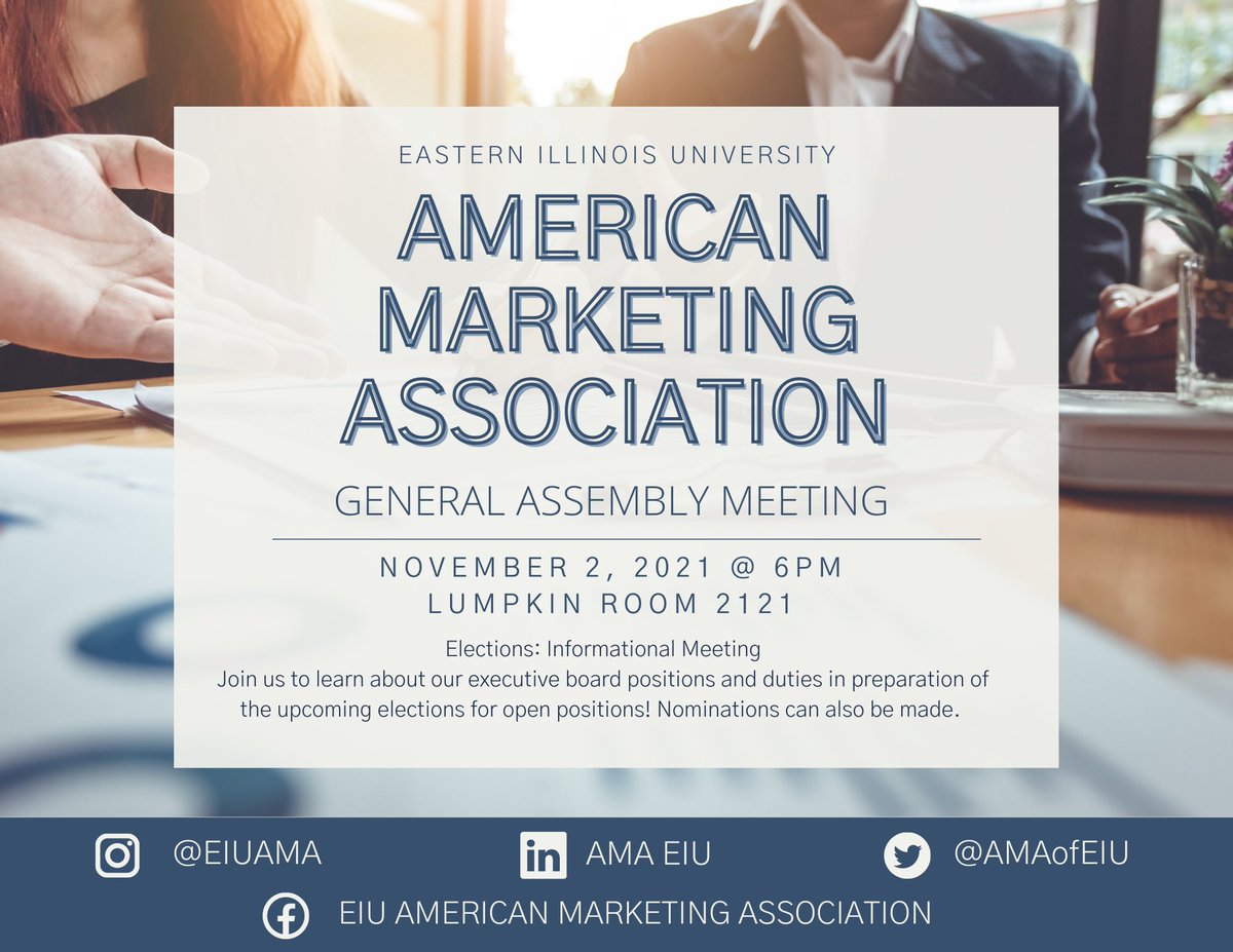 Join us tonight, 11/02, @ 6-7pm to learn about upcoming elections! Nominations can also be made, we hope to see you there 💙 <a href="/eiu/">#EIU</a> @LumpkinCollege