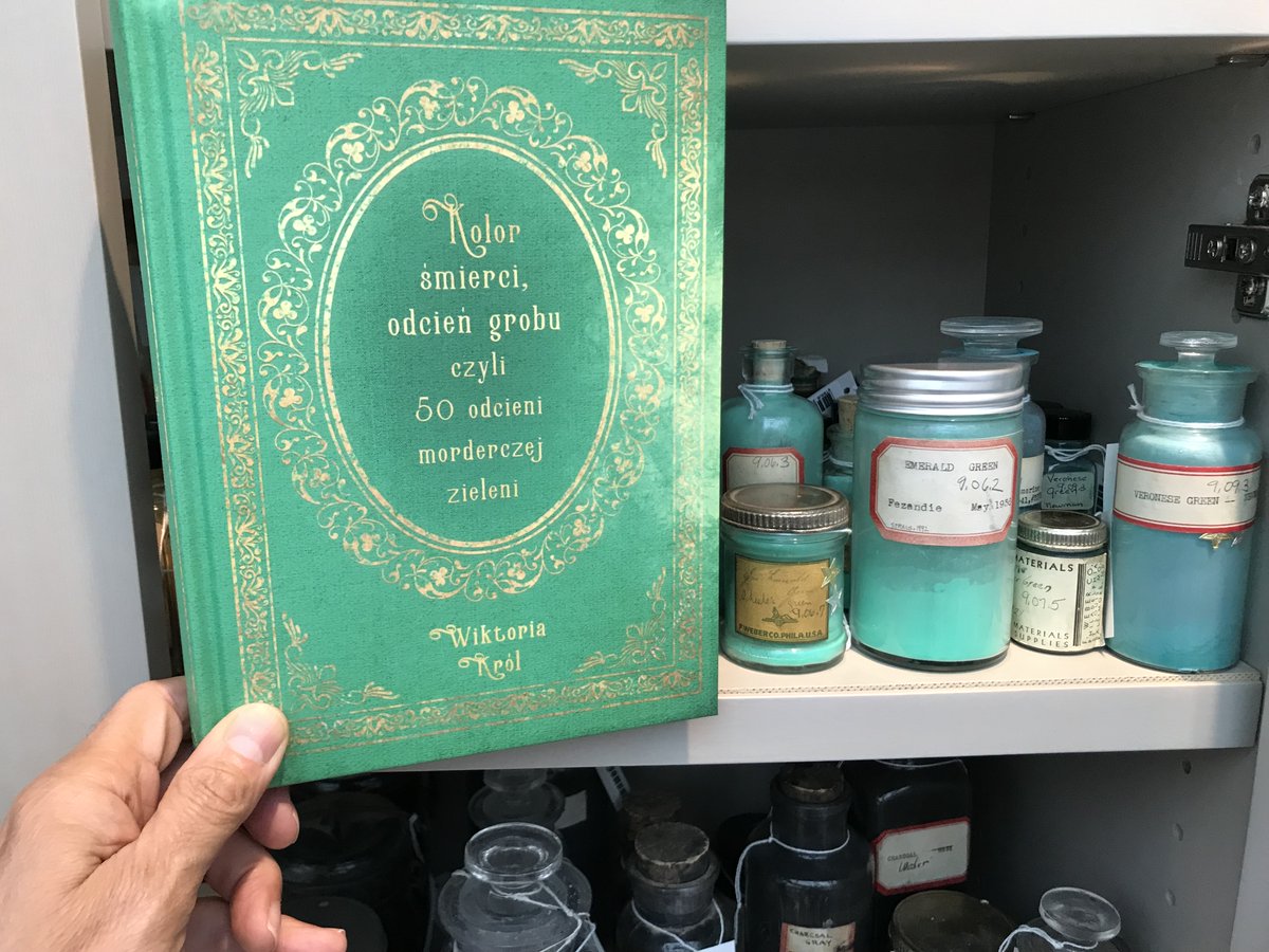 BethlemResident's tweet photo. When your book visits more interesting places than you do.

Book about arsenical green with actual arsenical green pigments jars at Forbes Pigment Collection. https://t.co/sL7m7ZY1O3