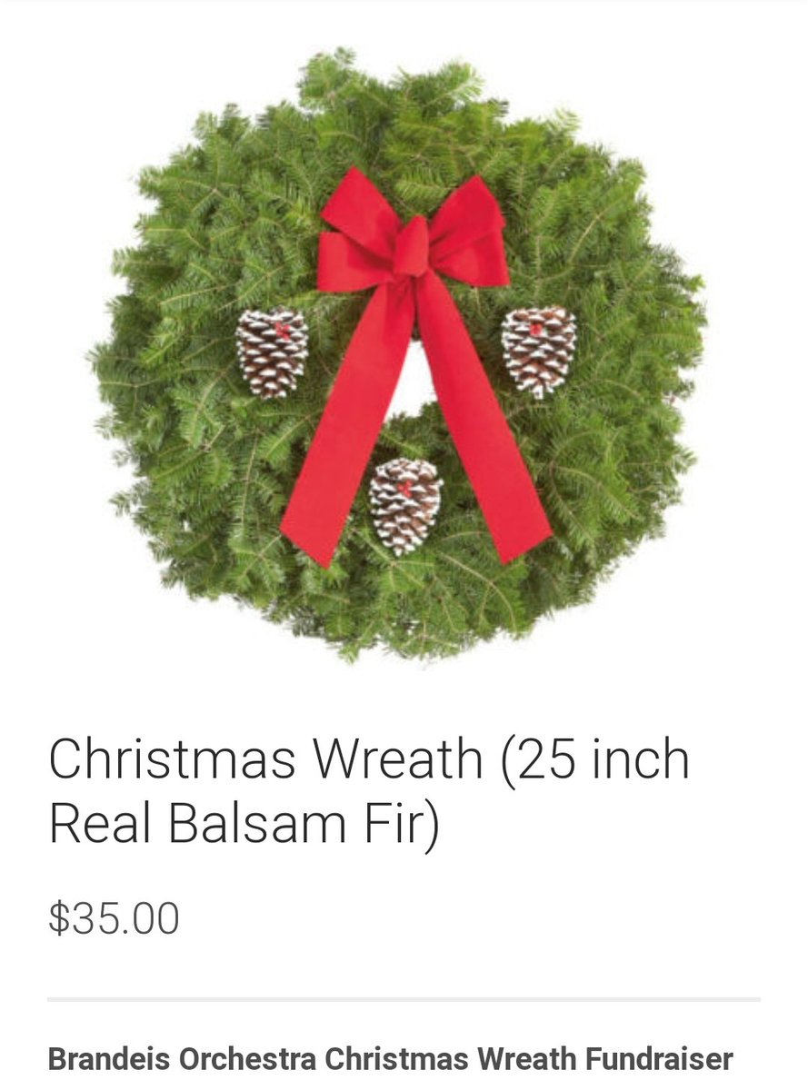 The Brandeis Orchestra Christmas Wreath Fundraiser has BEGUN! 

Wreaths are $35 &amp; can be purchased on our website or visit 
brandeishsorchestra.org/store/p14/Chri…