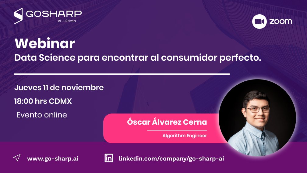 gosharp_ai's tweet photo. Aparta la fecha: jueves 11 nov a las 18hrs. Acompáñanos al webinar con Óscar Alvarez, Físico Matemático y Algorithm Engineer en Go Sharp.Oscar compartirá técnicas estadísticas para identificar y atraer al consumidor ideal, ejemplos y una sesión QA .
#DataScience #webinar #gosharp https://t.co/UFXW0mnnbu