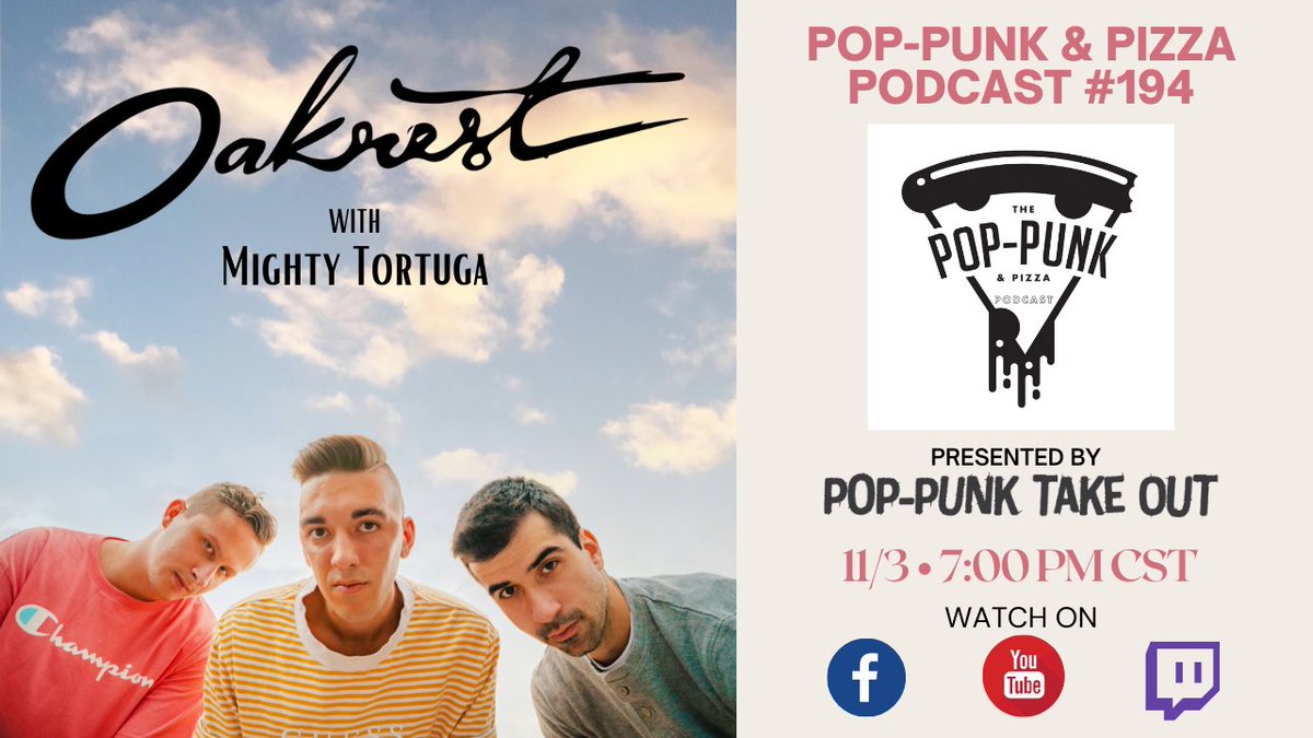 poppunkpizzapod's tweet photo. First livestream for November 2021!
Tomorrow 11/3 • 7pm CST on the @poppunkpizzapod Facebook, YouTube, and Twitch.
@OakrestOfficial @MightyTortuga
Presented by, https://t.co/DTtQ6e4hSC.
#poppunk #pizza #podcast #livestream #poppunktakeout #oakrest #mightytortuga https://t.co/cn2q3TLtNg