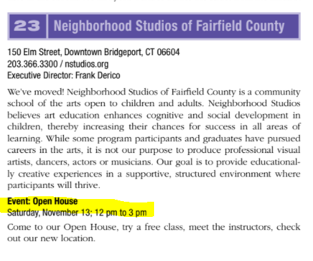 nstudiosfc's tweet photo. Neighborhood Studios of Fairfield County will once again be participating in the Bpt Arts Trail.  Join us on November 13th! 

More information can be found on the Bpt Art Trail website: https://t.co/UD8gbK8OMT https://t.co/3YX27e8myD