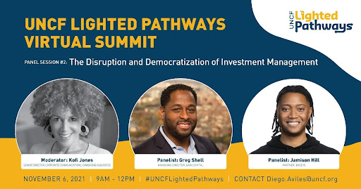 Base10's <a href="/jamisonh/">Jamison Hill</a> will be participating in Advancement Initiative partner <a href="/UNCF/">UNCF</a>'s upcoming Lighted Pathways panel to discuss current trends disrupting and democratizing asset management. Hear from Jamison and the panel on Nov. 6th #UNCFLightedPathways #diversitymatters