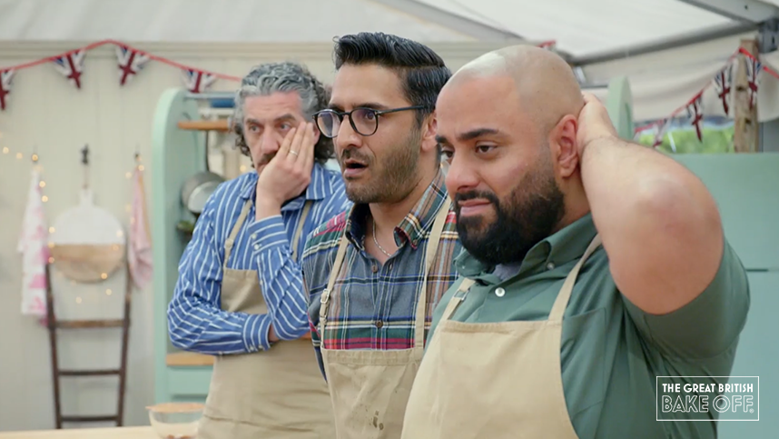 BritishBakeOff's tweet photo. When guys stand around the barbecue watching someone else cook. #GBBO https://t.co/oHla2o4Ftu