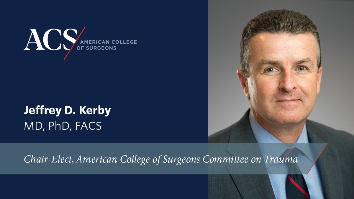 Congratulations to Jeffrey D. Kerby, MD, PhD, FACS who will be the next <a href="/acsTrauma/">The ACS Committee on Trauma</a> Chair starting March 2022. Dr. Kerby is a decorated Air Force Veteran with deep surgical expertise in trauma care and we look forward to having him lead during the COT’s centennial year. 🎉