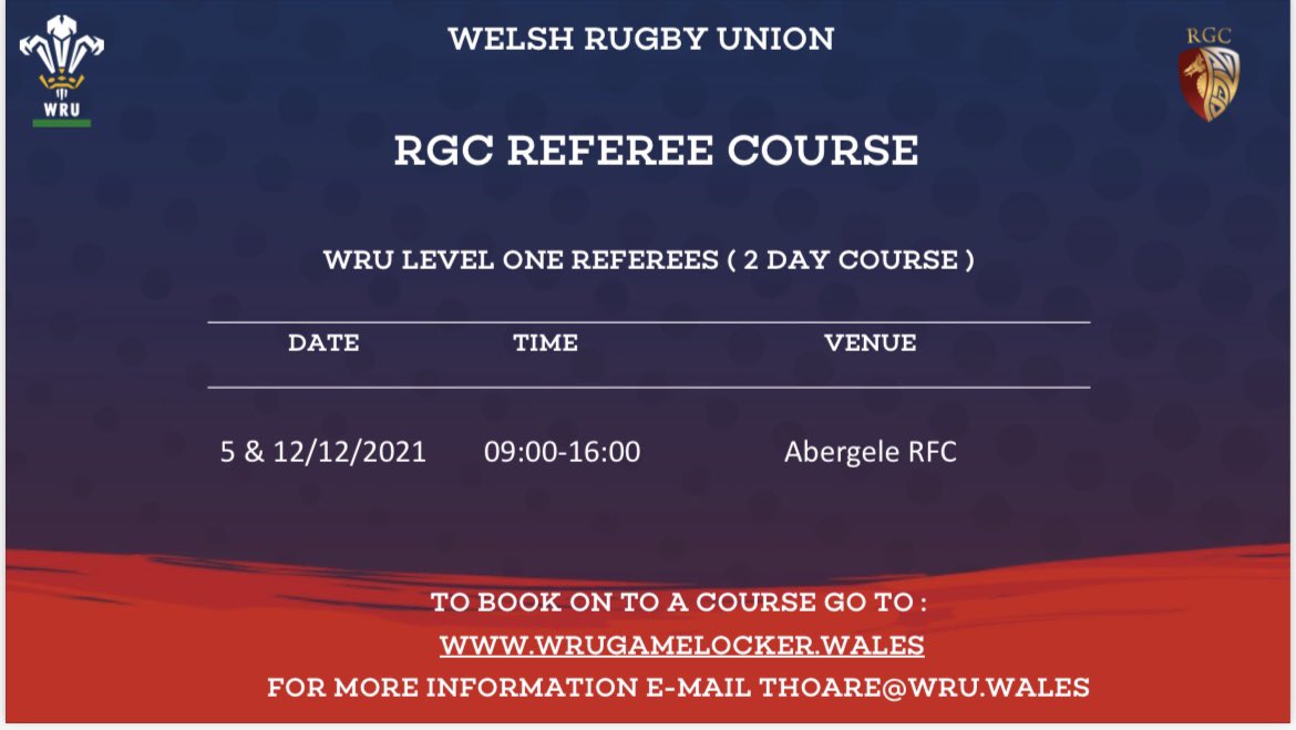 Book Yourself onto the RGC Level 1 Referee Course at Abergele RFC next Month #CambriaEliteSport