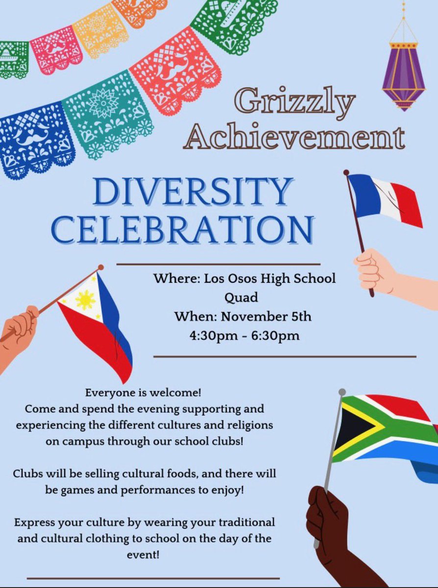 Our first ever Diversity Celebration is this Friday, Nov. 4th from 4:30-6:30pm in the Osos Quad! Come to celebrate the diversity on our campus and enjoy the different cultures around us!💙💛🤍
