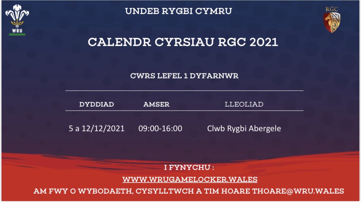 Ewch ati i sicrhau eich lle ar gwrs dyfarnu lefel 1 yn Clwb Rygbi Abergele mis nesaf! #CambriaEliteSport