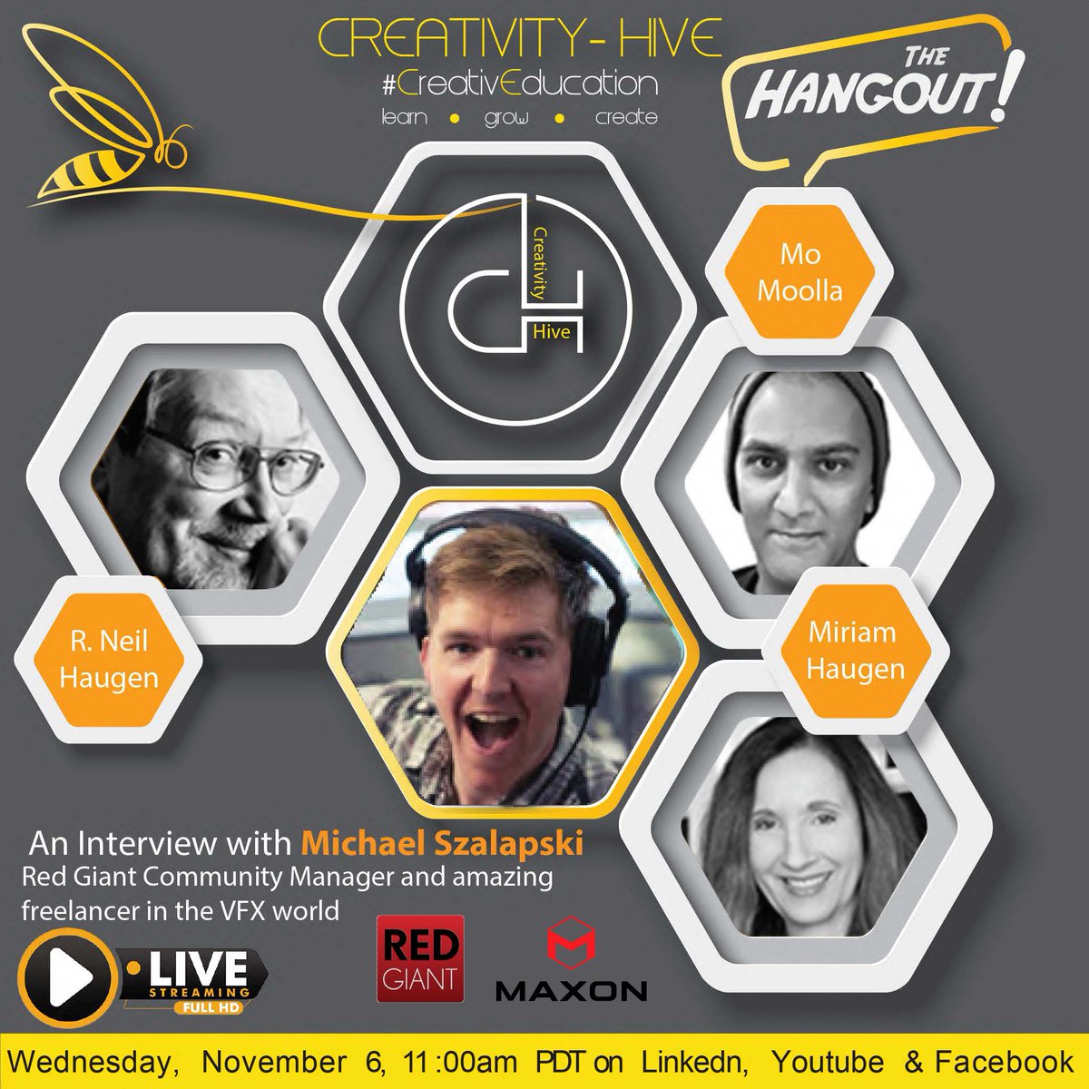 MaxonRedGiant's tweet photo. Tomorrow, Red Giant Community Manager (and fantastic freelance 3D, Mograph, and VFX artist) @TheGreatSzalam will be chilling with @CreativityHive1 for The Hangout! 
Should be fun! https://t.co/ei1TuJe4V2 https://t.co/ayvZXxvAB8