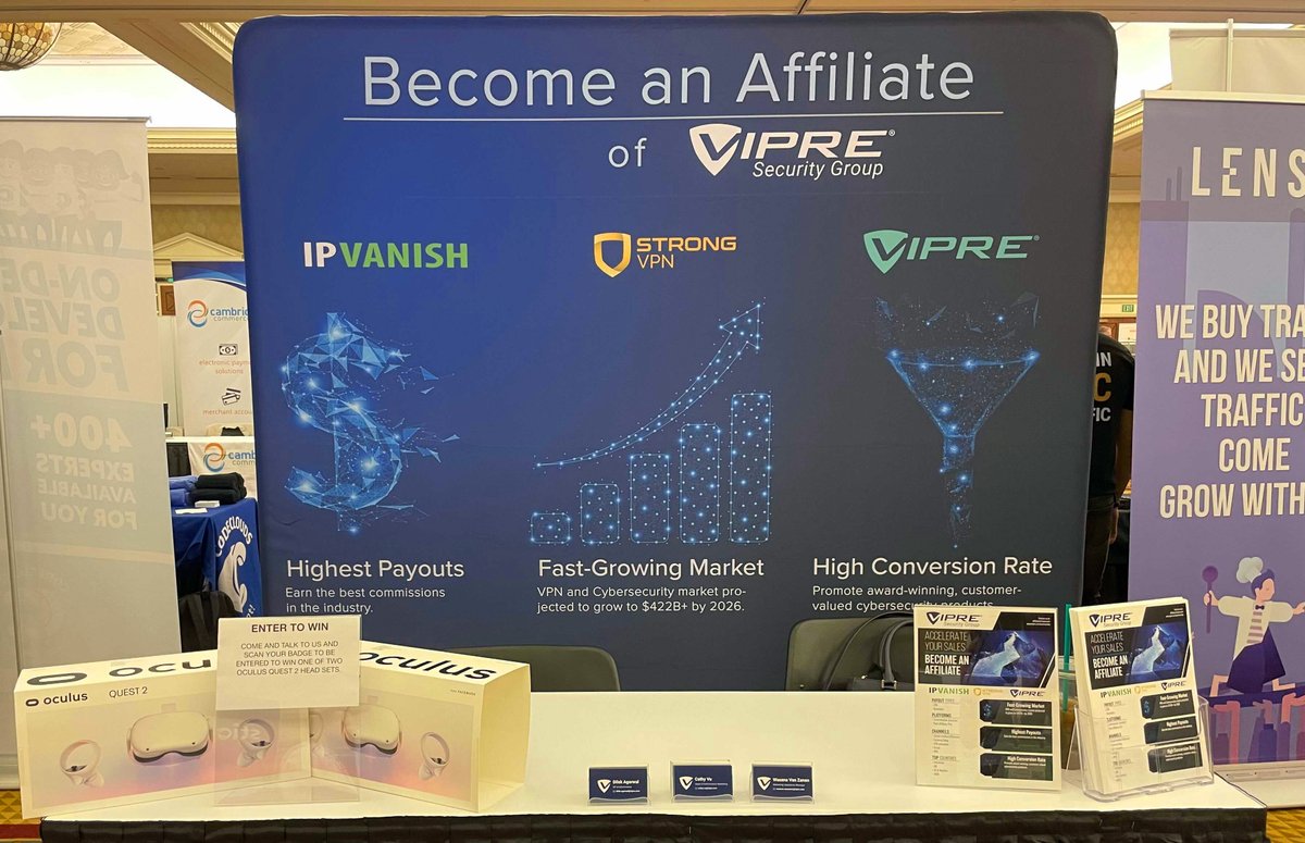 If you're attending #ASW2021 stop by booth 1436 and say hello to our team! 🛡

#ASW21 #affiliatemarketing #ecommerce #vpnsecurity #strongvpn #vipresecuritygroup