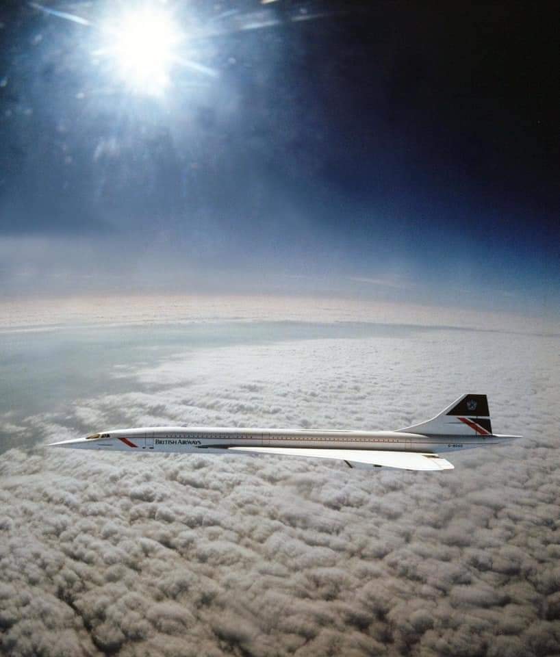 The only photo of a Concorde flying at Mach 2 taken by Adrian Meredith from an RAF Tornado attack fighter over the Irish Sea in April 1985.