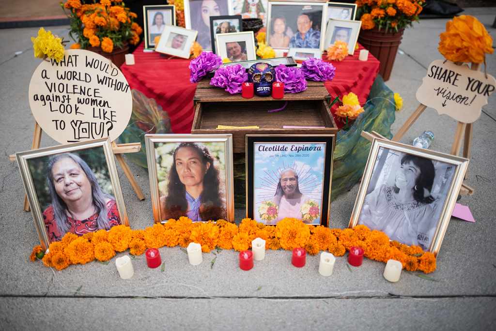 AF3IRM Los Angeles ofrenda honors women who have been victims of femicide. This altar honors the grief of those affected by gender-based violence.