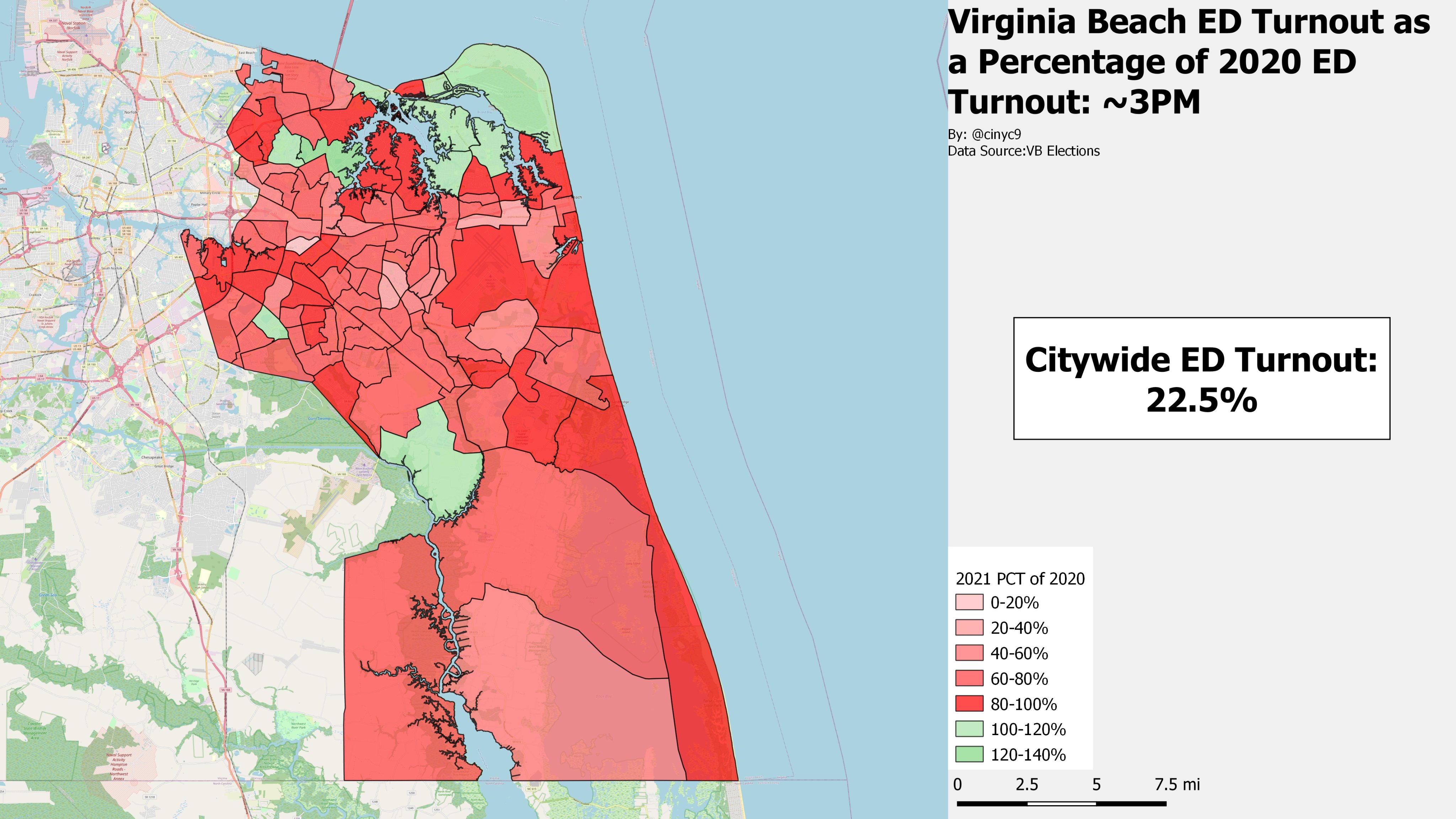 Virginia Beach Precinct Map Cinyc On Twitter: "Map Of Va Beach Election Day Precinct Turnout. According  To My Math, Citywide Election Day Turnout Is At 16.4%. Some Of The More  Rural Parts Of The City Have