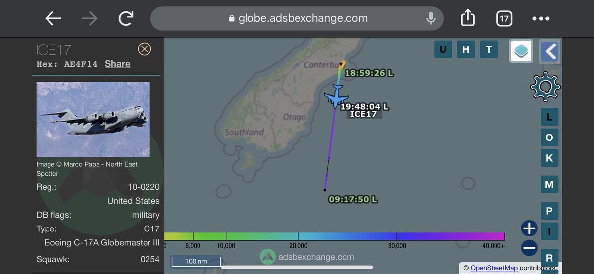 TheSnoopySnoop's tweet photo. #USAF 🇺🇸 #C17A #Globemaster doing daily round flights #Christchurch #NewZealand to #Antarctica & back as👇
#ICE17 (today)
#ICE16 1/11/21
#ICE15 31/10/21
#ICE14 30/10/21
#ICE13 29/10/21
#ICE12 27/10/21
#ICE12 26/10/21
#ICE11 25/10/21
#haveglass #planespotting #avgeek #milair https://t.co/dcIuPf08ni