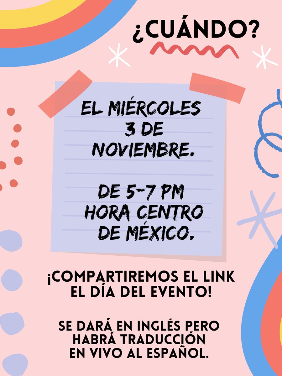 El workshop será MAÑANA MIÉRCOLES 3 de 5-7 PM hora del centro de México

¡Estén atentes al link para que se puedan integrar! 🙇🏻‍♀️