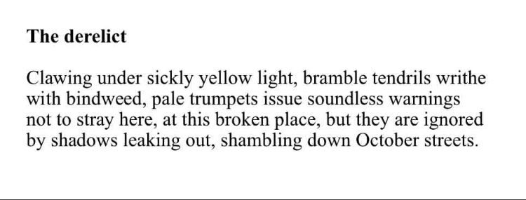blackboughpoems's tweet photo. In 2nd 🥈 place in the #BBmicro2 #poetry #contest 🔥 Matt Gilbert 🔥 @RichlyEvocative who takes us to a creepy edgeland, a ‘broken place’ of ‘sickly yellow light’ where ‘bramble tendrils writhe’ - such immediacy & atmosphere from the Bristol-born poet. Congratulations! 💎 https://t.co/PvOLtS5c6u