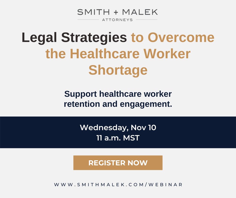 smith_malek's tweet photo. On Wednesday, November 10, at 11 a.m. MST, attorneys Luke Malek and Caitlin O'Brien will present a webinar for community health employers on how to use legal strategy to keep and retain employees. Don't miss this! Register here: https://t.co/ghTSewRhob https://t.co/rwwzzCo9MG