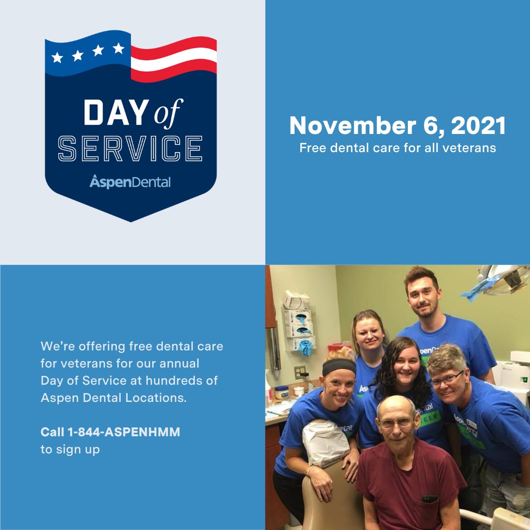 Chipper Jones (@realcj10) on Twitter photo As you know, I have a lot of love for our veterans. That’s why I’m spreading the word that <a href="/AspenDental/">Aspen Dental</a> offices across the country have free dental care for veterans and their families on Sat., Nov. 6. Call 844-ASPEN-HMM (844-277-3646) to secure your spot today! As you know, I have a lot of love for our veterans. That’s why I’m spreading the word that <a href="/AspenDental/">Aspen Dental</a> offices across the country have free dental care for veterans and their families on Sat., Nov. 6. Call 844-ASPEN-HMM (844-277-3646) to secure your spot today!