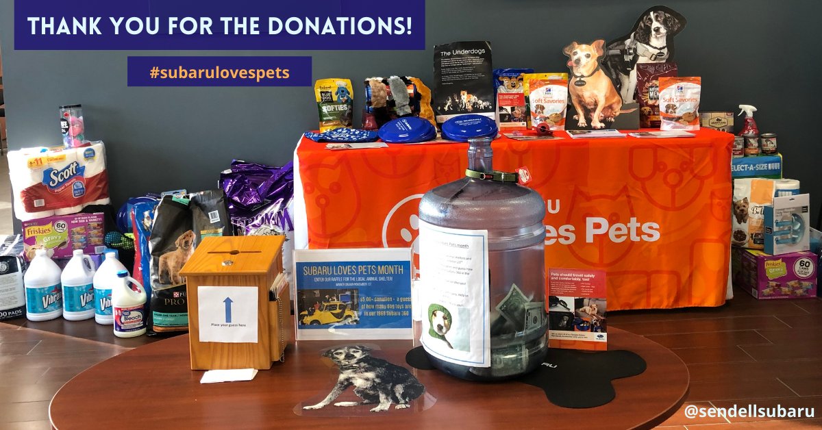 #subarulovespets month was a huge success - thank you for the donations of pet supplies. We'll be announcing the winner of our raffle for 3 FREE oil changes soon!