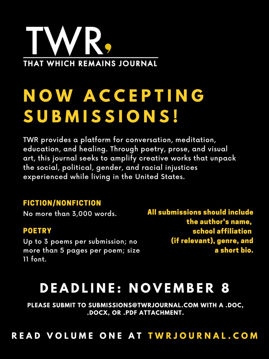 TWRJournal's tweet photo. 🌟 Last week to send in your #submissions!  

🌟 We're especially looking for more short #fiction and creative #nonfiction. 

🌟 Send us your work to submissions@twrjournal.com. https://t.co/mnwSDOiiCX