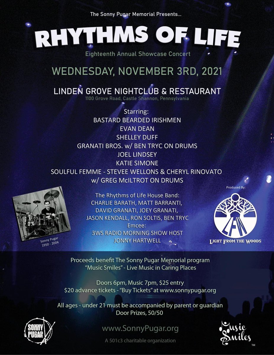 TOMORROW NIGHT! 
<a href="/SONNYPUGAR/">Sonny Pugar Memorial</a> 18th annual Rhythms of Life showcase concert! Join us with some true Pittsburgh royalty.