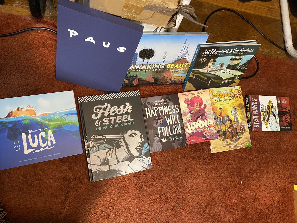 TheMonsterman's tweet photo. Some recent art book purchases. I never deny myself a book. Ever. Books are how I learned from way before I ever learned anything in a class. A good haul for fall.#Herbertpaus @MikeHawthorne @ChrisSamnee #starhawks #russheath #luca #eyvindearle #carillustration https://t.co/sMgkC5Gllf