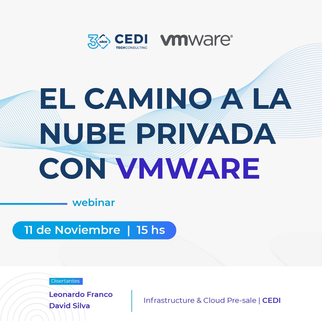 CEDITECHOK's tweet photo. Participá de nuestro próximo Webinar:⁠
⁠☁️Camino a la Nube privada con Vmware⁠
📆 Jueves 11 de Noviembre⁠
⏰ 15hs | Por Microsoft Teams⁠
⁠
¡Registrate! ➡️ https://t.co/HwmkbbMwoU
⁠
#vmware #nube #clud #infrastructure https://t.co/SJUwZBXoEV