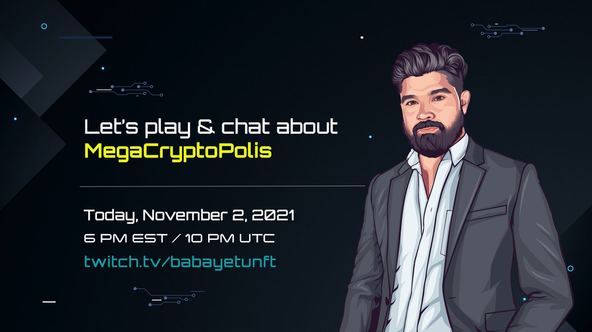 BabaYetuNFT's tweet photo. What are you doing in 90 minutes? Come join me and the community in our worlds-first interactive stream of @MegaCryptoPolis and #MegaWorld! 

📆 Today
⏲️ 6pm EST/3pm PST (10pm UTC)
⚠️ Good vibes only!

Join live:
https://t.co/GALU3WJ5et https://t.co/cHNTy18TlA