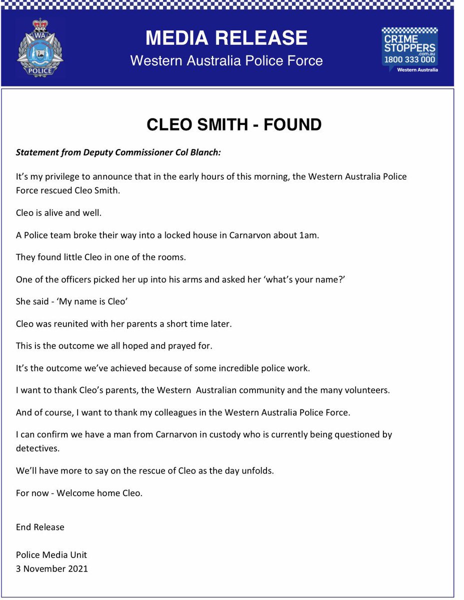 emmadalli's tweet photo. Incredible news this morning. Little Cleo has been found alive. https://t.co/WQUkCaHiUc
