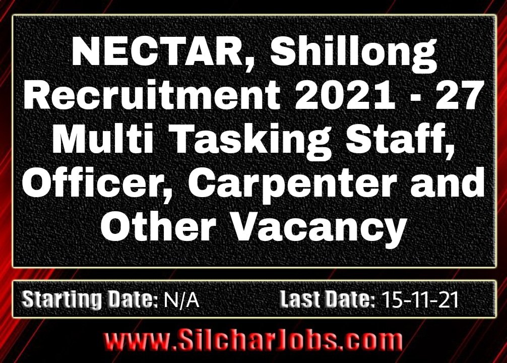 silcharjobs99's tweet image. NECTAR Shillong Jobs 2021 – | Apply Now | 27 MTS, Officer &amp;amp; Other Vacancy.
silcharjobs.com/nectar-shillon…
#NECTARShillongJobs #MTSJobs #OfficerJobs #CarpenterJobs