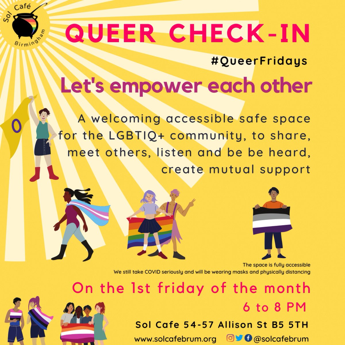 solcafebrum's tweet photo. Join us for #Queercheckin this Friday. From 6PM to 8PM
Share, listen and spend time with other Queers.
#QueerFridays are now from 6PM to 8PM https://t.co/CgJCP4PCmM