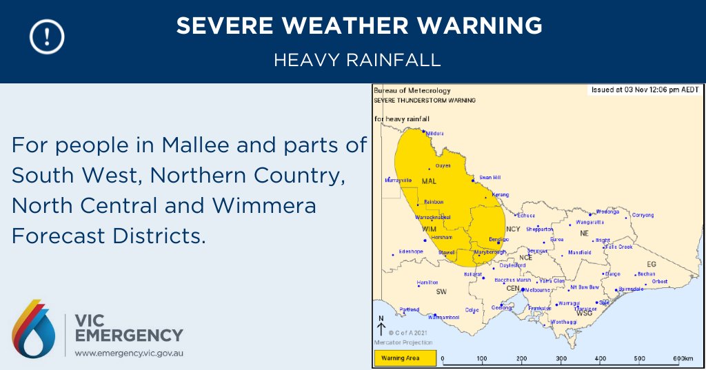 vicemergency's tweet photo. Severe Thunderstorm Warning for HEAVY RAINFALL for people in Mallee and parts of South West, Northern Country, North Central and Wimmera Forecast Districts.

Stay informed: https://t.co/PPjxmV1RaV

The next warning is due to be issued by 3:10pm. https://t.co/AAhDXVo0b1