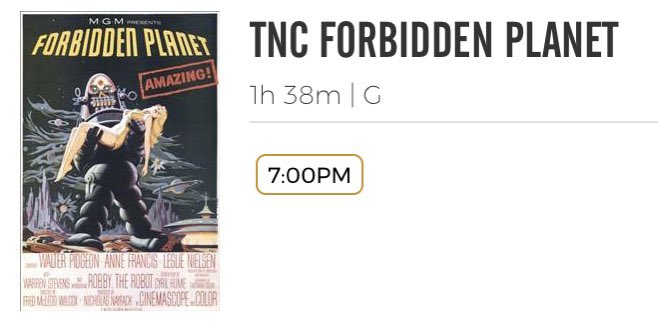 6Lockwood's tweet photo. Excited tonight to be seeing FORBIDDEN PLANET, one of my all-time favorite science fiction films on the big screen. @HarkinsTheatres #TuesdayNightClassics https://t.co/6KEXh8ctm0