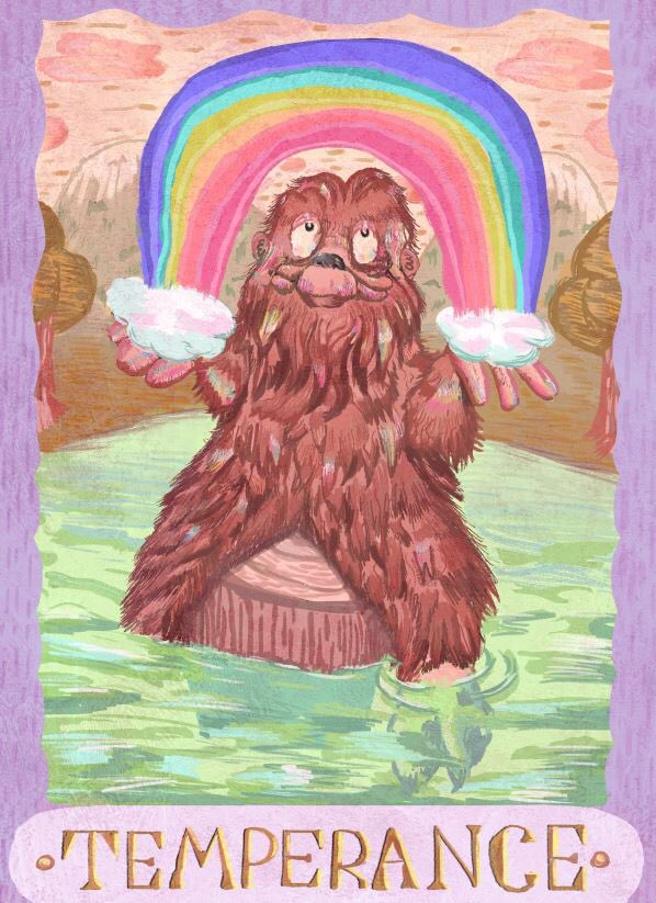 RadRox__'s tweet photo. Here’s (2/2) of a tarot card Illustration I did recently. It’s based on cryptids. I thought Bigfoot would be cool for temperance #digitalart #digitalillustration #art #illustration #photoshop #ArtistOnTwitter #cryptids #conspiracytheories #arte #artedigital #color https://t.co/whnrpG5kRt
