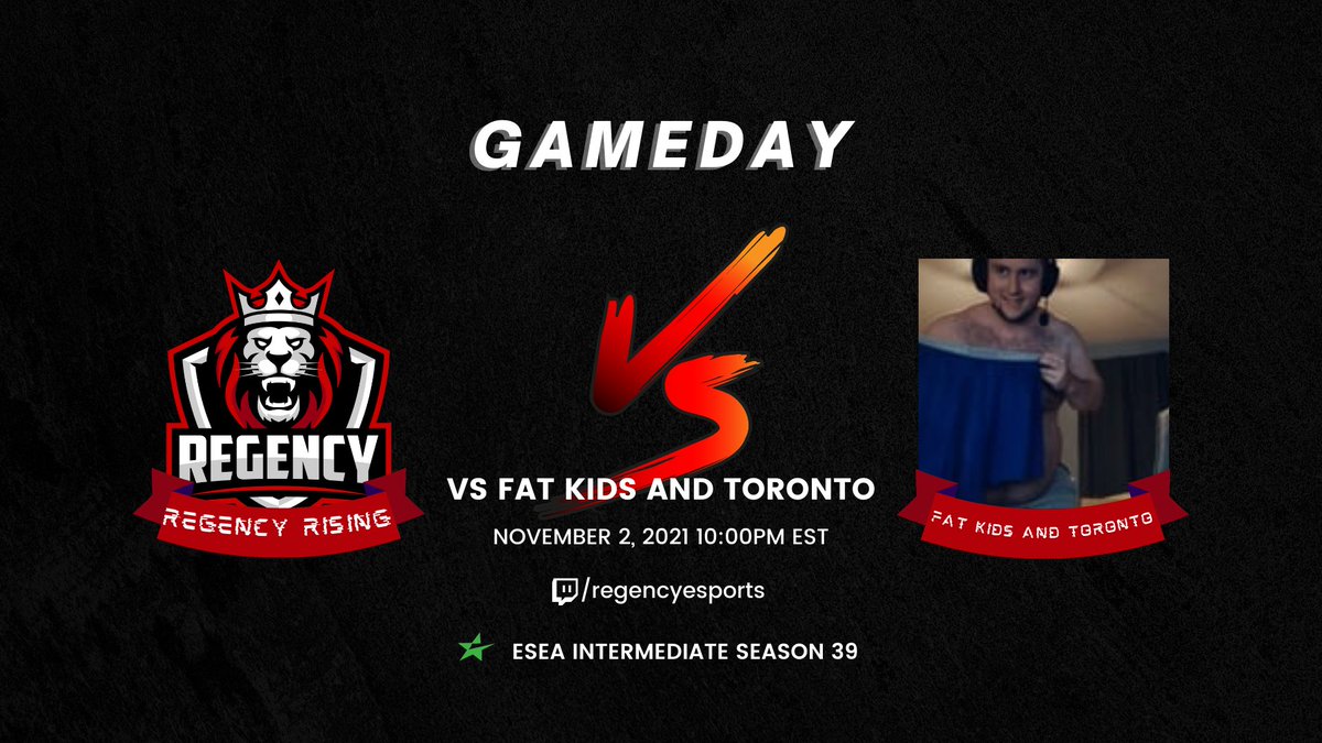 LIVE: Regency Rising vs Fat Kids and Toronto
10:00pm EST GLHF!
twitch.tv/regencyesports
